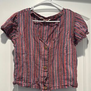 Striped Button-Up Crop Top